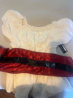 Spirit White Peasant Blouse with Red and Black Sash